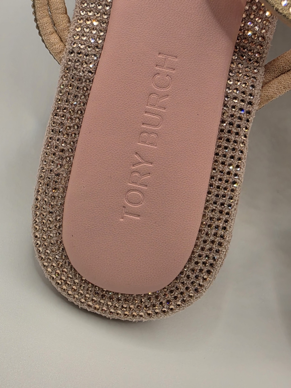 Tory Burch Pink Embellished Logo Thong Sandals - Picture 3 of 9